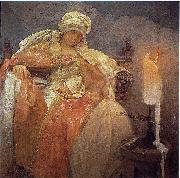 Alphonse Mucha Woman With a Burning Candle oil on canvas